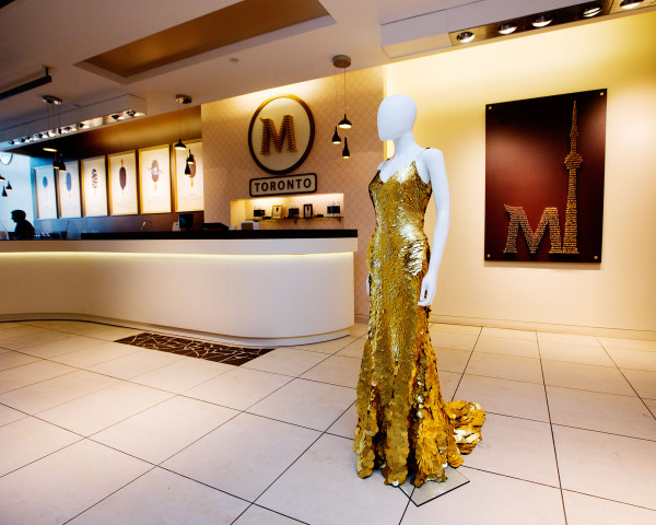 Fashion designer Zac Posen's 24-karat gold dress