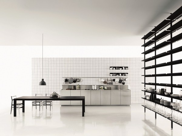 K20 Steel fitted kitchen designed for Boffi