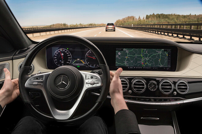 The 2017 Mercedes-Benz S Class has integrated steering wheel controls for driver assistance systems. Image courtesy of Daimler AG