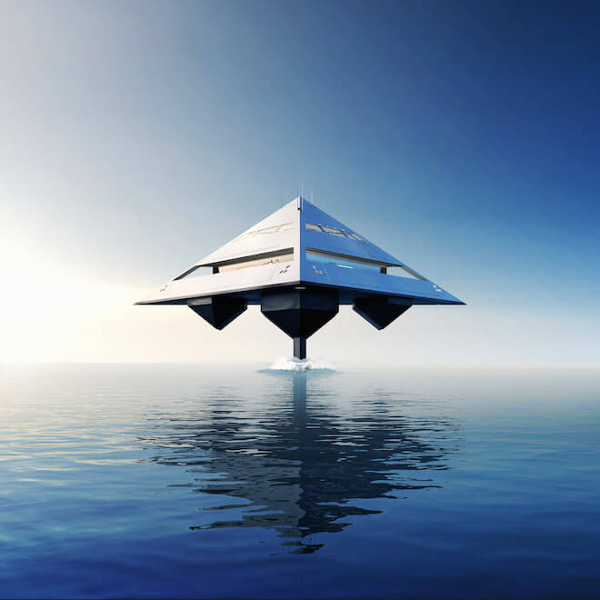 The Schwinge HYSWAS Tetrahedron Super Yacht. Project instigation and Designer: Jonathan Schwinge / SCHWINGE; TETRA Lightweight Technologies & Project Management: Marcel Müller, INMAINCO Visionary Marine Management; TETRA HYSWAS Propulsion: The Maritime Applied Physics Corporation, USA; CGI Images: EYELEVEL CREATIVE