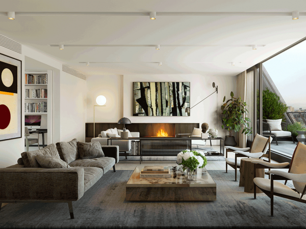 The living room of an apartment at Burlington Gate Mayfair