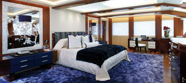 Equanimity's master suite has a large study that can convert into a double cabin