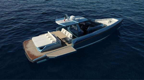 The 48 Wallytender will feature drop-down aft bulwarks for increased social space