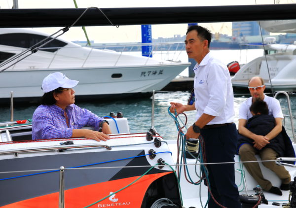 Simpson Marine's Tony Chen at an event for the arrival of a Figaro Beneteau 3 in Taiwan