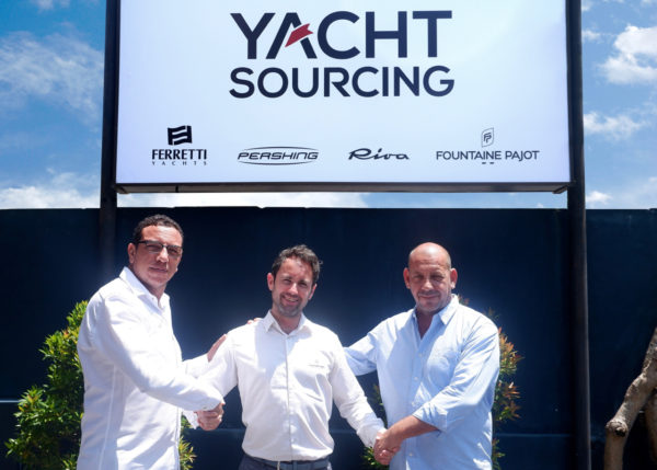 Yacht Sourcing co-founders Boumedienne Senous (left) and Xavier Fabre (right) with Kevin Corfa of Fountaine Pajot