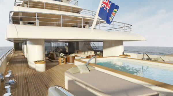 The Icon 280 is designed by Englishman Tim Heywood and has a swimming pool on the main deck
