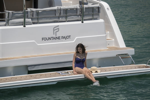The aft platform is optional but ideal for tropical waters
