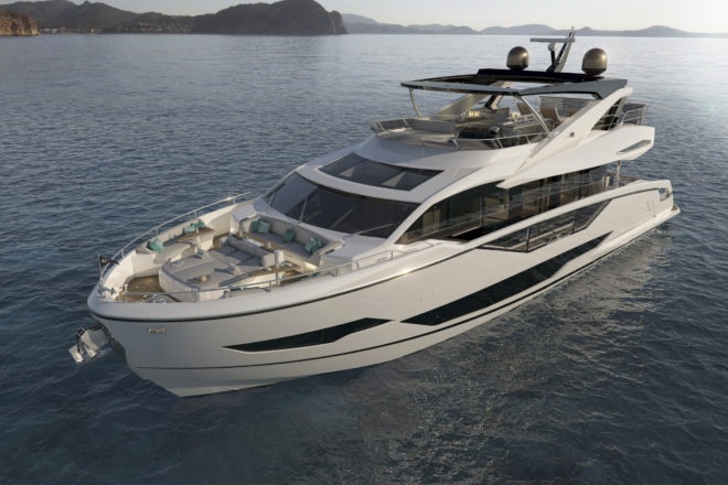 Scheduled to launch in the third quarter of 2020, the 87 Yacht has over 25 per cent more volume than the 86, due to a much larger beam and new bow design