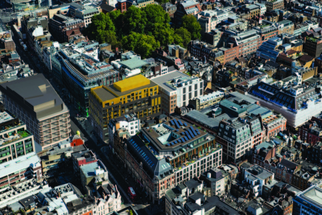 Aerial view of Tottenham Court Road West