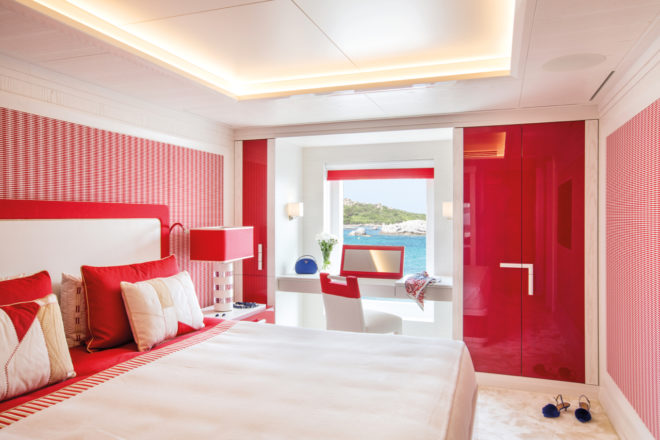 Guest suite reflects continued use of vibrant colors in accommodation areas