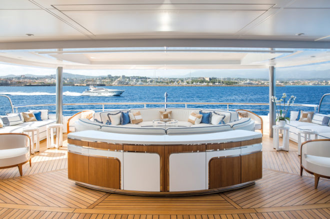 Views of some stunning social areas on this superb yacht