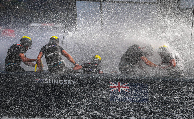 The Australia team skippered by Tom Slingsby in action in Sydney Harbour