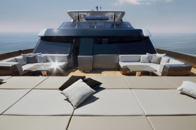 The foredeck features an enormous row of full-length sunpads
