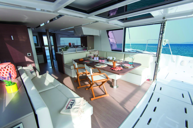 Bali Catamarans' tilting door (4.8 pictured) connects the interior and aft cockpit