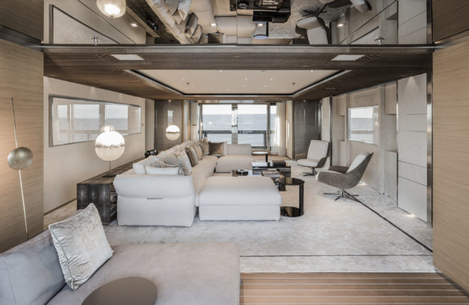 The owner’s deck features a spacious lounge 
