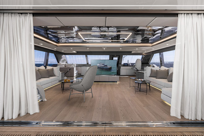 The huge saloon has access to the foredeck