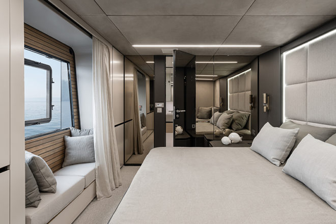 The luxurious cabins feature large windows and ensuite bathrooms
